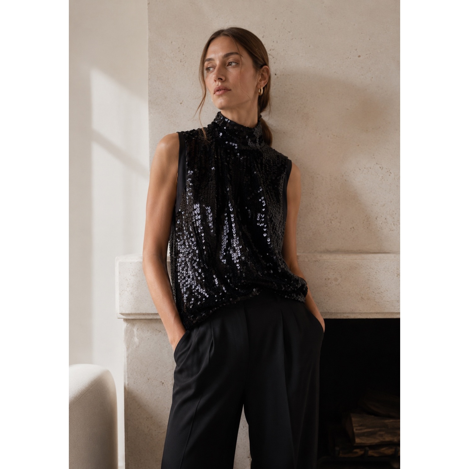 Nwt Dorothee Schumacher Sequin High Neck Top Women Small Sleeveless Keyhole Back